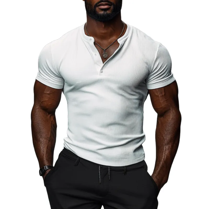 Men's Casual Cotton Elastic Rib Henley Collar Slim Fit Short Sleeve T-Shirt MTA2232C5M sold by Manly product image thumbnail 4