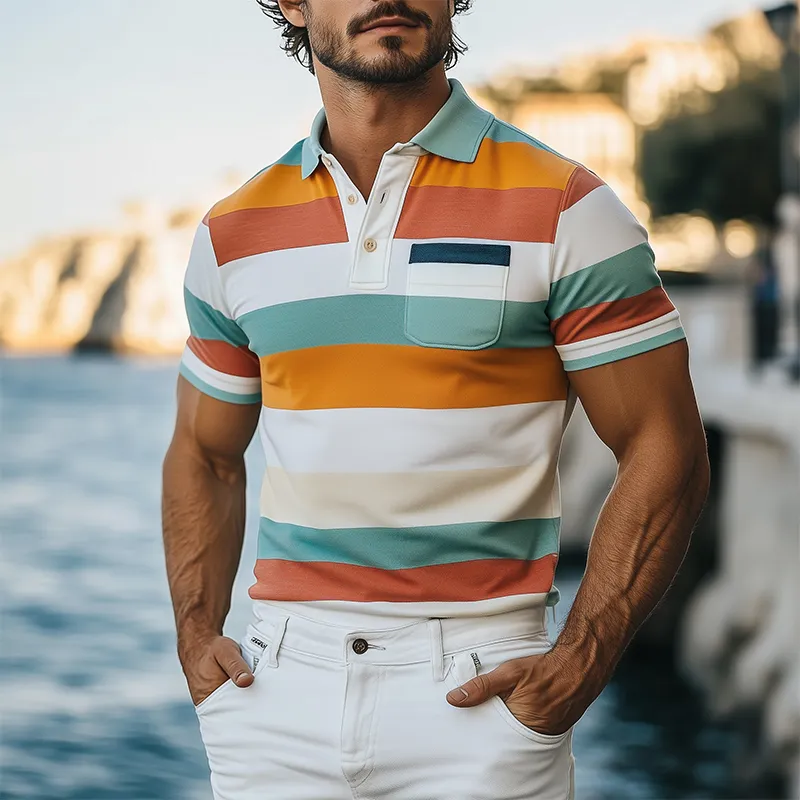 Men's Spring and Summer Fashion Casual Contrast Stripe Print Short Sleeve POLO Shirt MTA2217C3K sold by Manly product image thumbnail 2