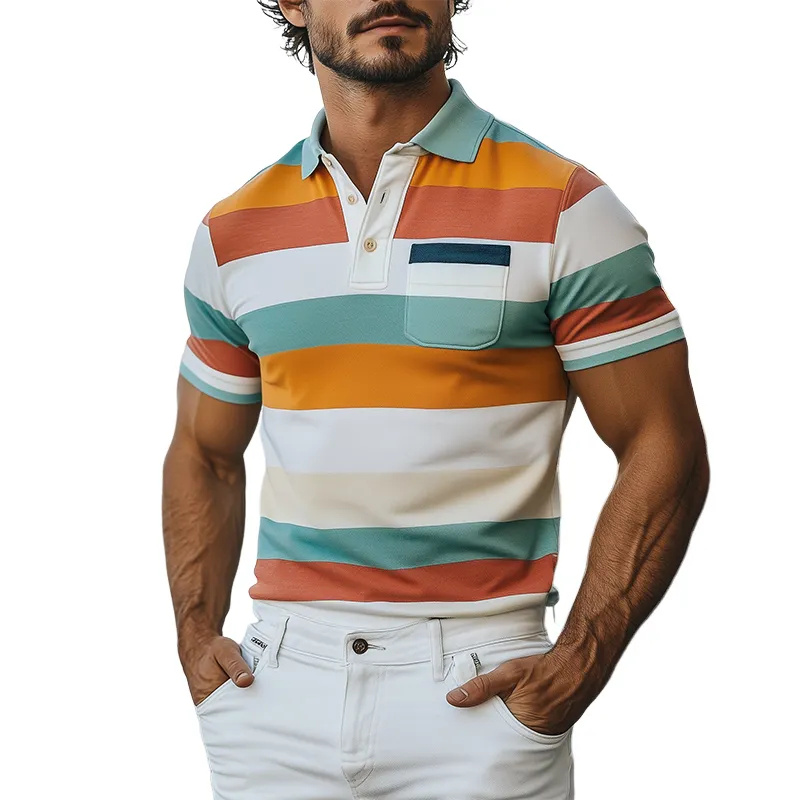 Men's Spring and Summer Fashion Casual Contrast Stripe Print Short Sleeve POLO Shirt MTA2217C3K sold by Manly