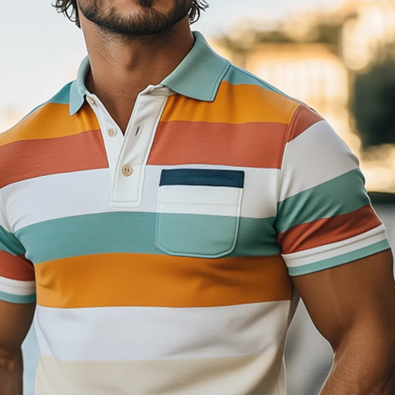 Men's Spring and Summer Fashion Casual Contrast Stripe Print Short Sleeve POLO Shirt MTA2217C3K sold by Manly product image thumbnail 3