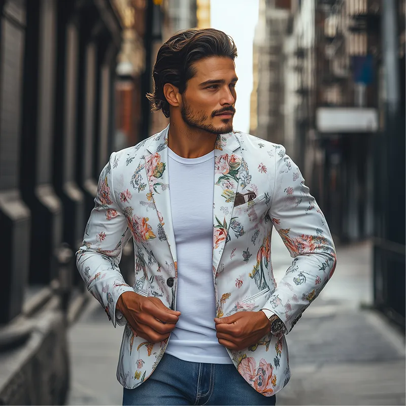 Men's Spring Retro Fashion Art Print Slim Fit Casual Blazer MTA2241C8K sold by Manly product image thumbnail 3