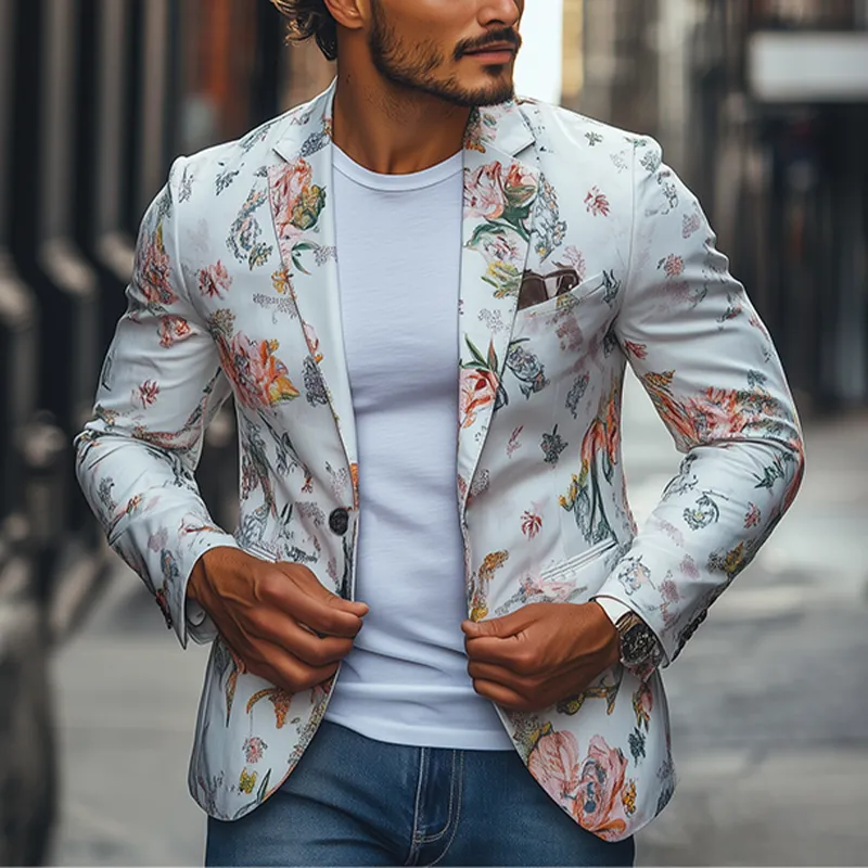 Men's Spring Retro Fashion Art Print Slim Fit Casual Blazer MTA2241C8K sold by Manly product image thumbnail 2