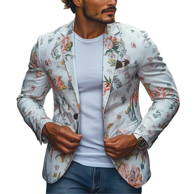 Men's Spring Retro Fashion Art Print Slim Fit Casual Blazer MTA2241C8K sold by Manly
