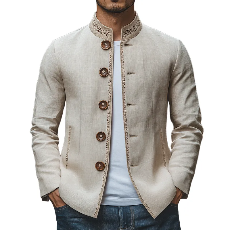 Men's Spring Retro Fashion Lace Stand Collar Thin Cotton and Linen Jacket MTA2172C6K sold by Manly