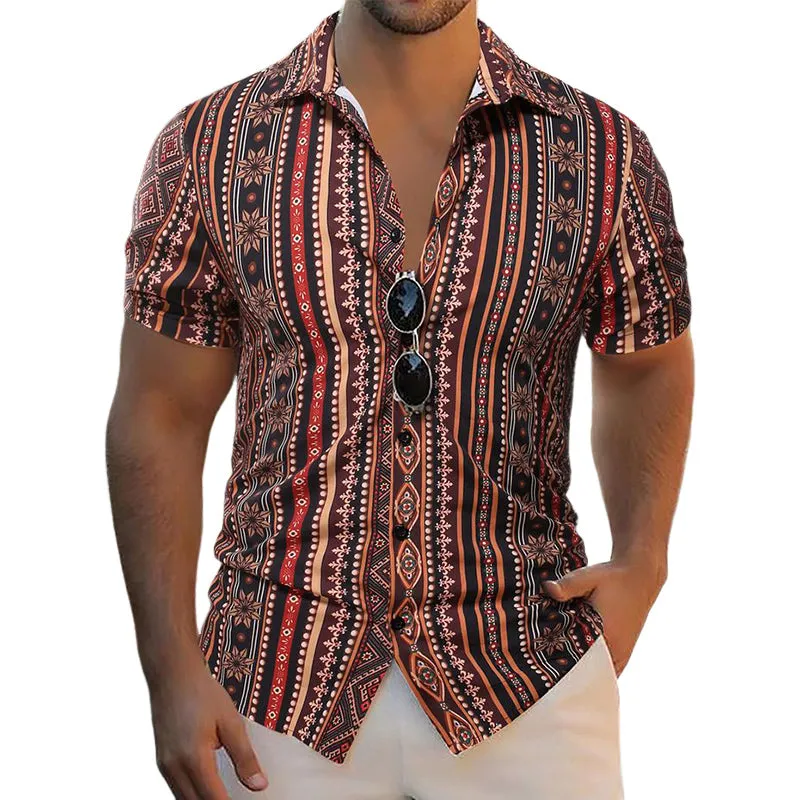 Men's Retro Stripe Print Casual Short Sleeve Shirt MTA2292C9U sold by Manly