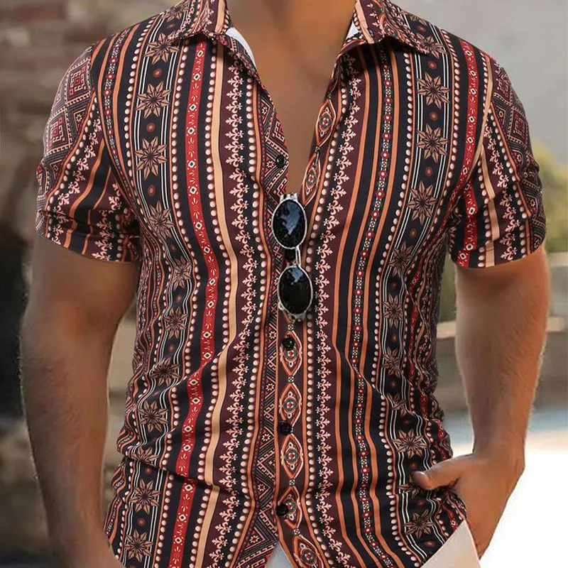 Men's Retro Stripe Print Casual Short Sleeve Shirt MTA2292C9U sold by Manly product image thumbnail 2