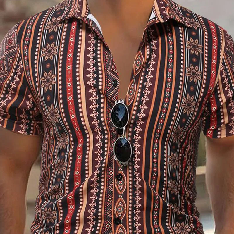 Men's Retro Stripe Print Casual Short Sleeve Shirt MTA2292C9U sold by Manly product image thumbnail 3