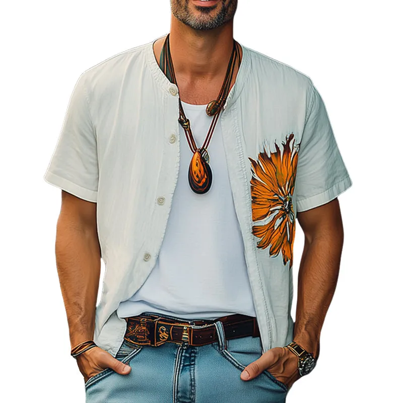 Men's Summer Casual Cotton Embroidered Short Sleeve Shirt MTA2253C0U sold by Manly