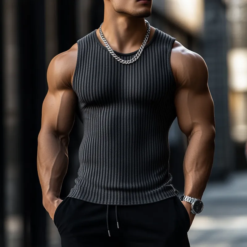 Men's Casual Cotton Stripe Round Neck Tight Tank Top MTA2111C8M sold by Manly product image thumbnail 2