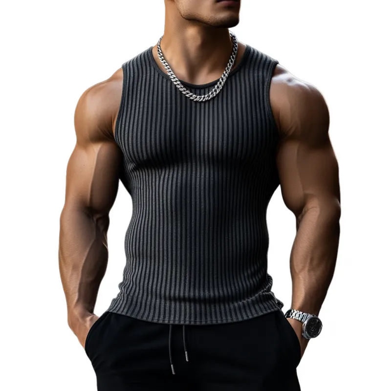 Men's Casual Cotton Stripe Round Neck Tight Tank Top MTA2111C8M sold by Manly