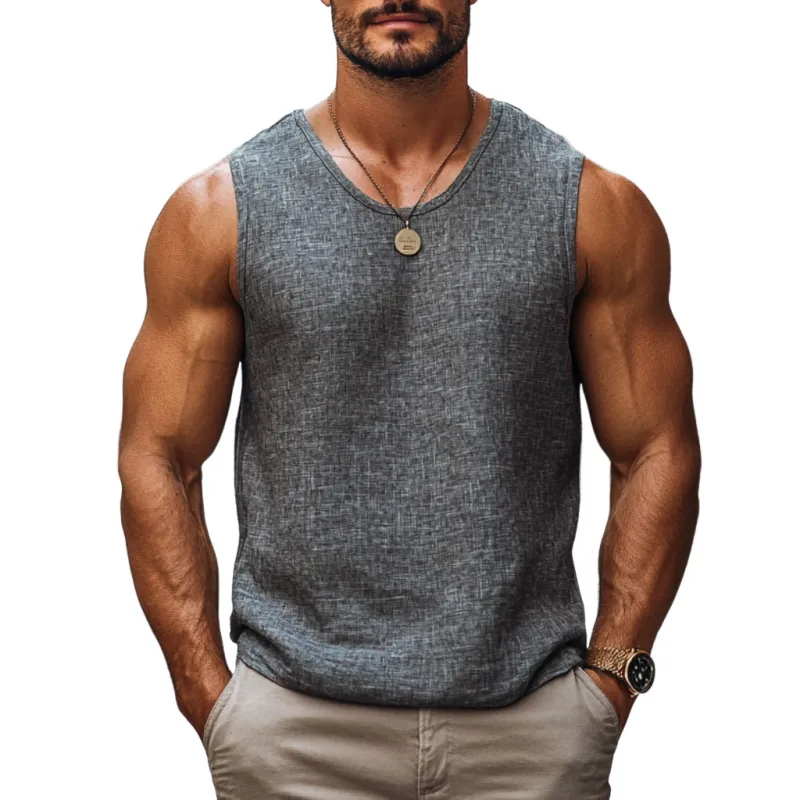Men's Casual Linen Round Neck Loose Tank Top MTA2146C7M sold by Manly