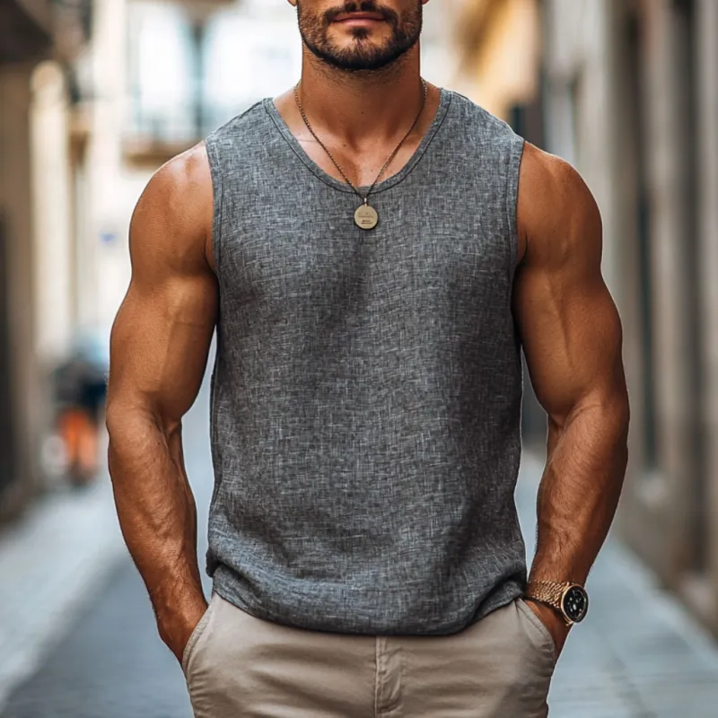 Men's Casual Linen Round Neck Loose Tank Top MTA2146C7M sold by Manly product image thumbnail 2