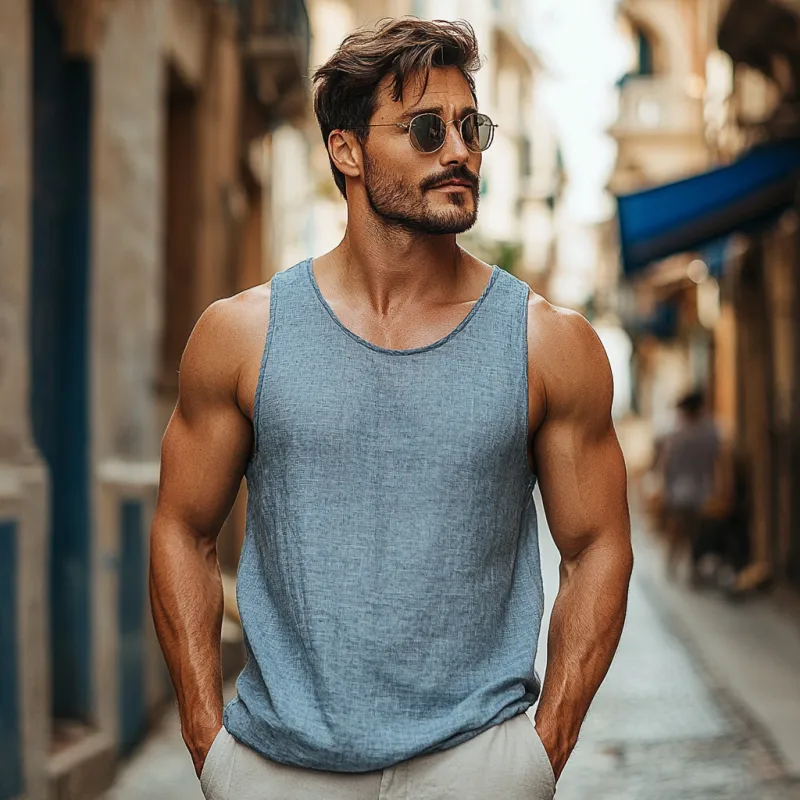 Men's Casual Linen Round Neck Loose Tank Top MTA2146C7M sold by Manly product image thumbnail 5