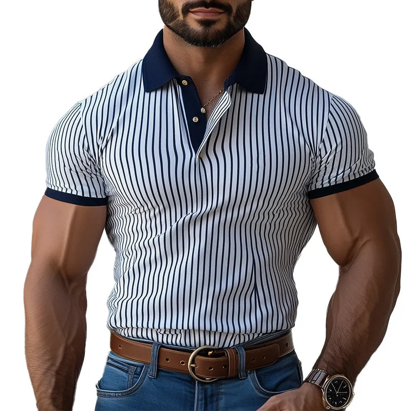 Men's Vertical Striped Slim Fit Short-Sleeved Polo Shirt MTA2123C7P sold by Manly
