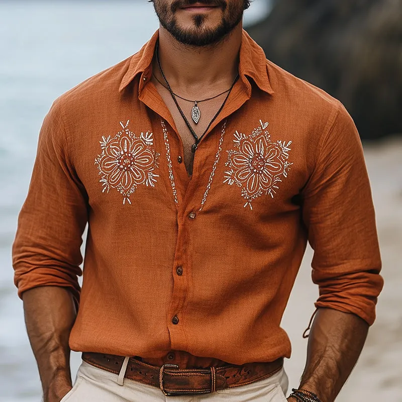 Men's Vintage Embroidery Fashion Long Sleeve Shirt MTA2109C4P sold by Manly product image thumbnail 2
