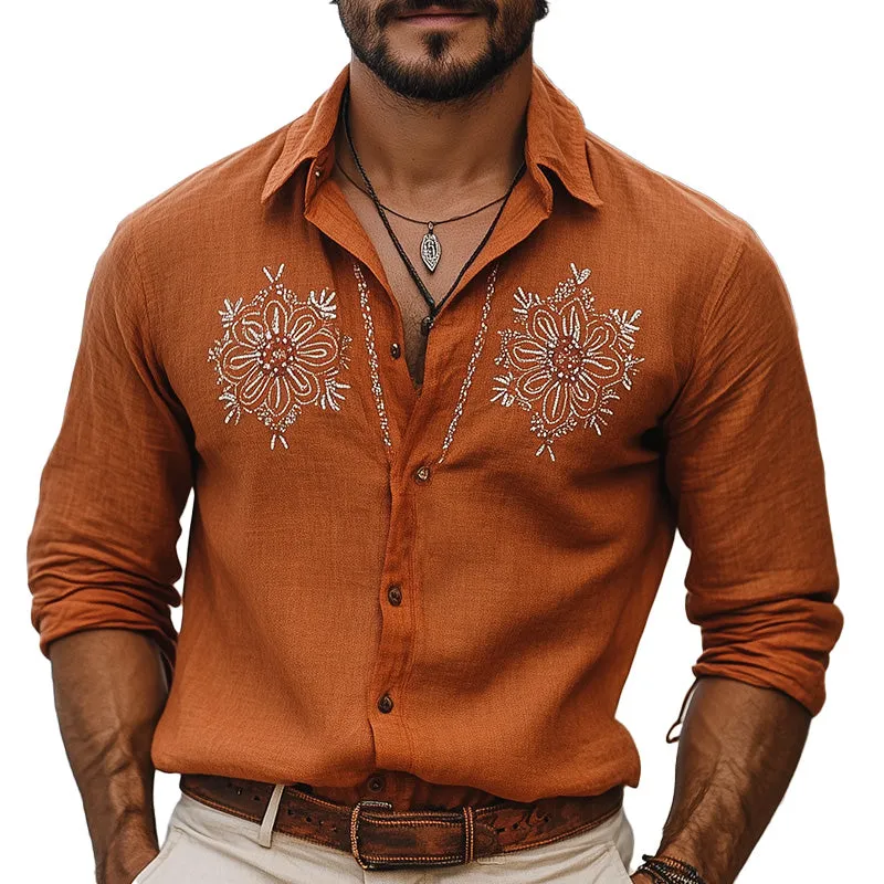 Men's Vintage Embroidery Fashion Long Sleeve Shirt MTA2109C4P sold by Manly