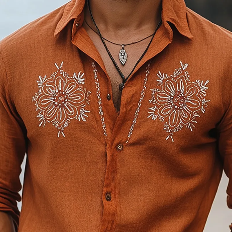 Men's Vintage Embroidery Fashion Long Sleeve Shirt MTA2109C4P sold by Manly product image thumbnail 3