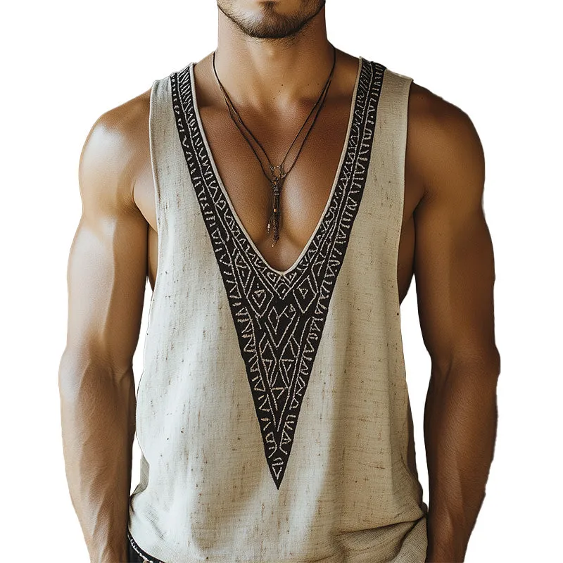 Men's Simple Printed V-Neck Tank Top MTA2167C2P sold by Manly