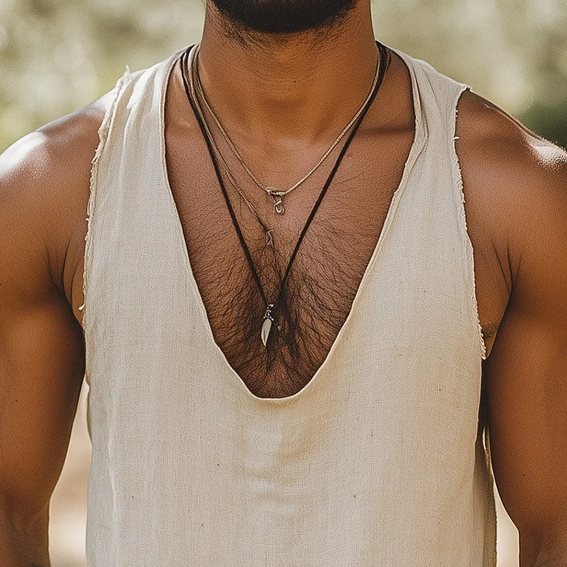 Men's Simple Tassel V-Neck Tank Top MTA2189C3P sold by Manly product image thumbnail 3
