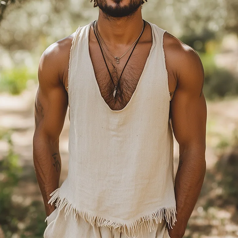 Men's Simple Tassel V-Neck Tank Top MTA2189C3P sold by Manly product image thumbnail 2