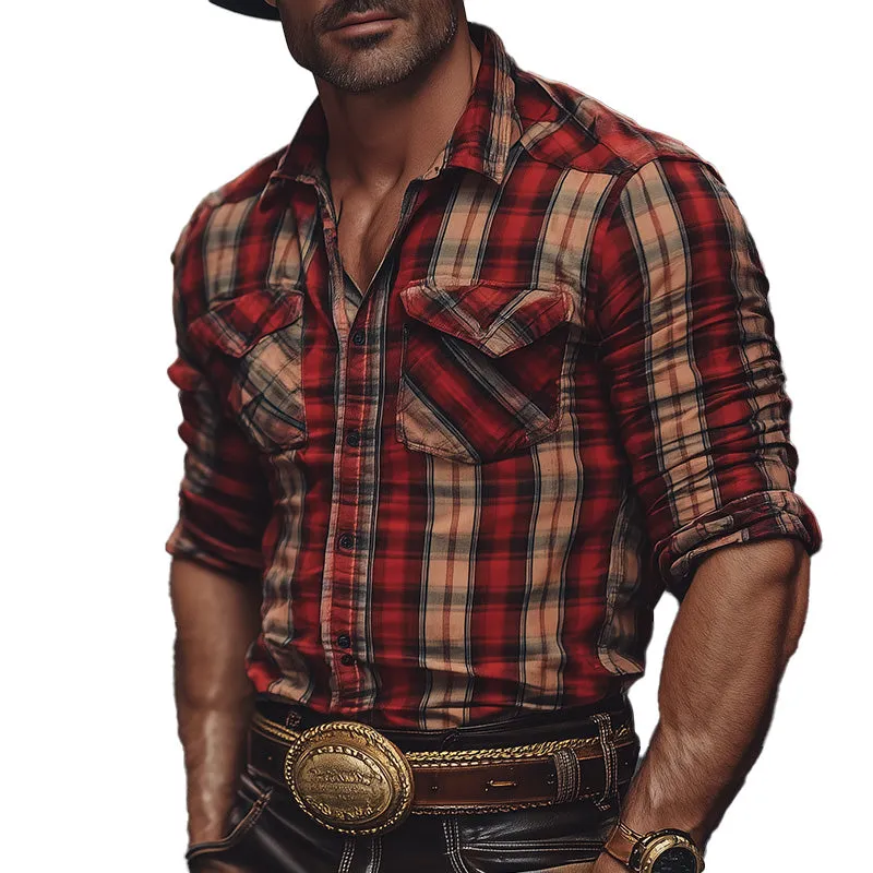 Men's Retro Fashion Casual Long Sleeve Plaid Shirt MTA2182C9P sold by Manly