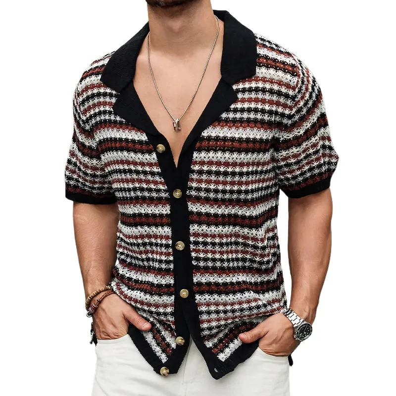 Men's Retro Colorblock Striped Knit Short Sleeve Shirt MTA2144C9U sold by Manly