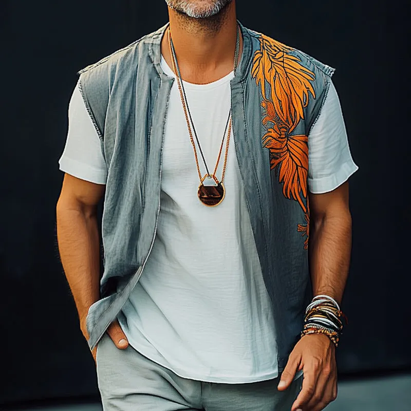 Men's Summer Washed Denim Colorblock Embroidered Vest MTA2220C6U sold by Manly product image thumbnail 3