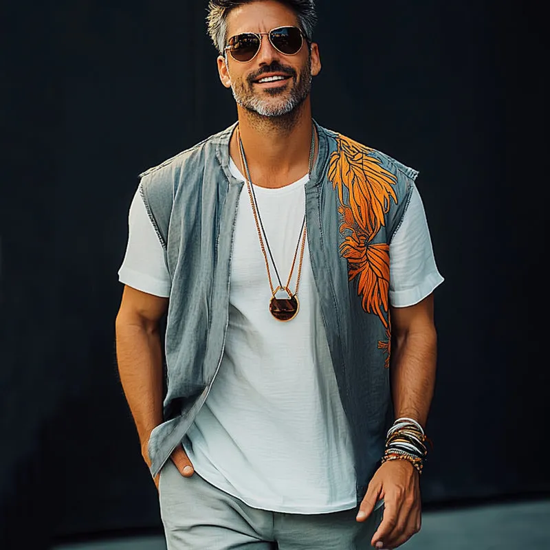 Men's Summer Washed Denim Colorblock Embroidered Vest MTA2220C6U sold by Manly product image thumbnail 5