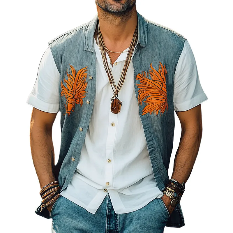 Men's Summer Washed Denim Colorblock Embroidered Vest MTA2276C6U sold by Manly product image thumbnail 4