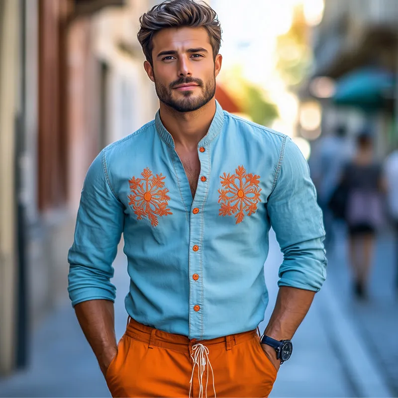 Men's Light Blue Contrast Embroidered Denim Shirt MTA2236C1U sold by Manly product image thumbnail 5