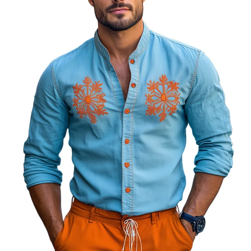 Men's Light Blue Contrast Embroidered Denim Shirt MTA2236C1U sold by Manly product image thumbnail 3