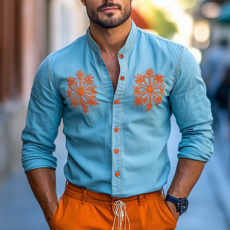 Men's Light Blue Contrast Embroidered Denim Shirt MTA2236C1U sold by Manly product image thumbnail 4