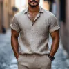 Men's Casual Linen Lapel Patch Pocket Pullover Short Sleeve Shirt MTA2150C6M sold by Manly