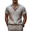 Men's Casual Linen Lapel Patch Pocket Pullover Short Sleeve Shirt MTA2150C6M sold by Manly