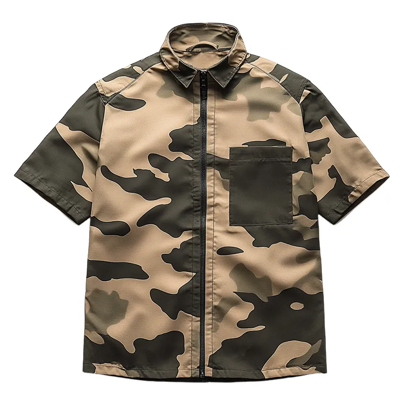 Men's Retro Casual Camouflage Print Lapel Zipper Short Sleeve Shirt MTA2443C4TO sold by Manly