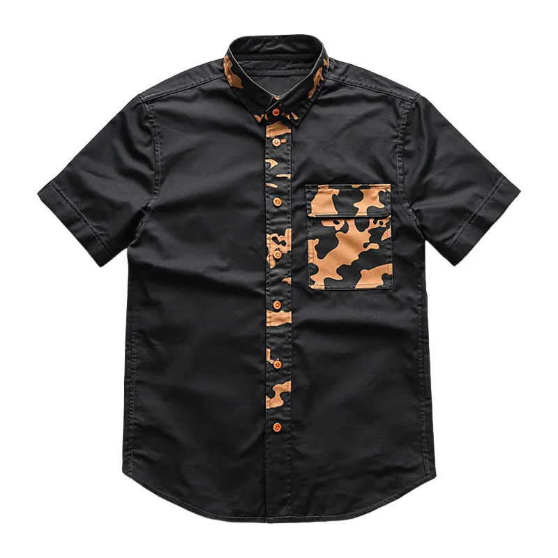 Men's Retro Casual Camouflage Printed Button Lapel Short Sleeve Shirt MTA2444C9TO sold by Manly
