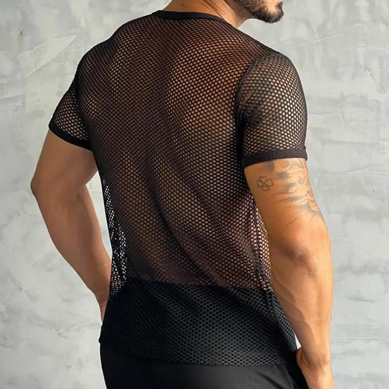 Men's Retro Casual Solid Color Slim Fit Mesh Cool Round Neck Short Sleeve T-shirt MTA2497C0TO sold by Manly product image thumbnail 3