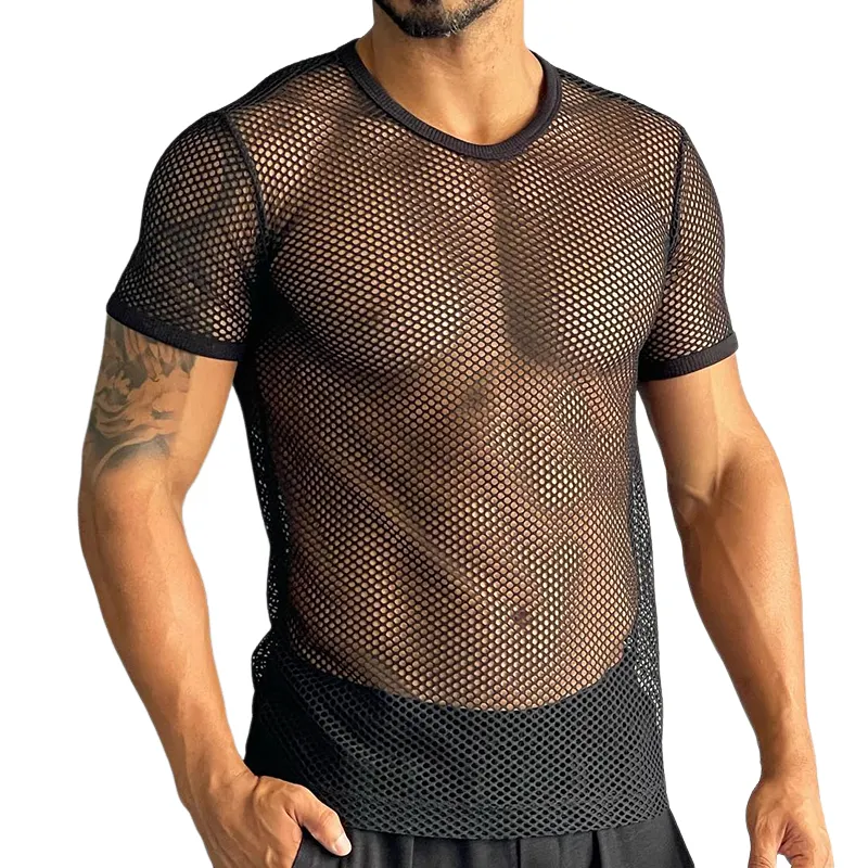 Men's Retro Casual Solid Color Slim Fit Mesh Cool Round Neck Short Sleeve T-shirt MTA2497C0TO sold by Manly