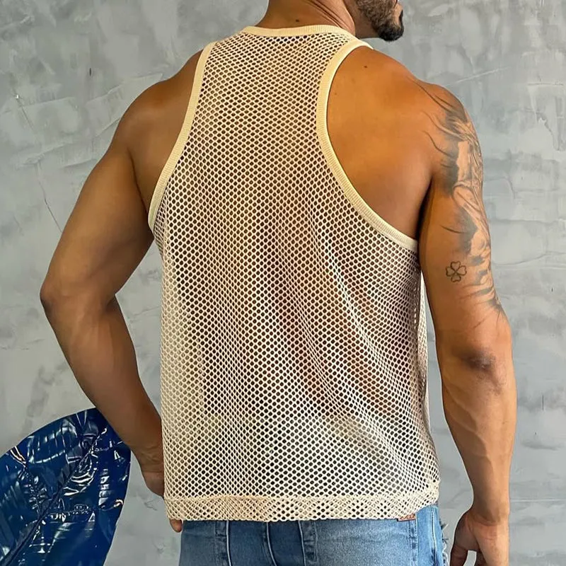 Men's Retro Casual Solid Color Slim Fit Mesh Cool Round Neck Tank Top MTA2498C8TO sold by Manly product image thumbnail 3