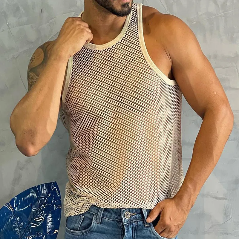 Men's Retro Casual Solid Color Slim Fit Mesh Cool Round Neck Tank Top MTA2498C8TO sold by Manly product image thumbnail 2