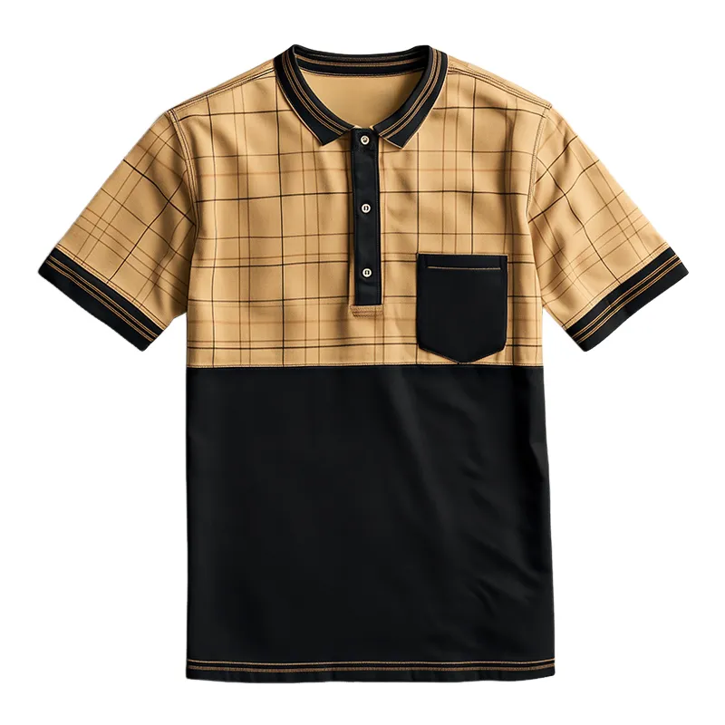 Men's Retro Casual Plaid Colorblock Pocket Lapel Short Sleeve T-Shirt MTA2489C4TO sold by Manly