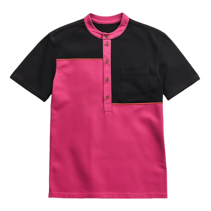 Men's Retro Casual Colorblock Henley Collar Short Sleeve T-Shirt MTA2416C5TO sold by Manly