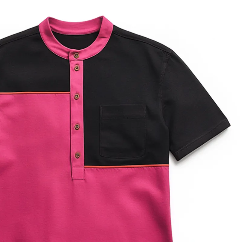 Men's Retro Casual Colorblock Henley Collar Short Sleeve T-Shirt MTA2416C5TO sold by Manly product image thumbnail 2