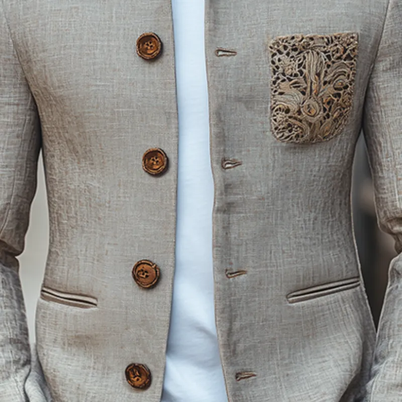 Men's Classic Retro Stand Collar Pocket Embroidery Thin Cotton and Linen Jacket MTA2435C3K sold by Manly product image thumbnail 4