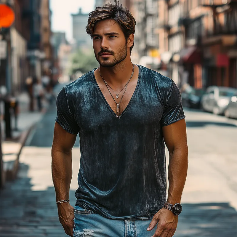 Men's Spring and Summer Fashion Leisure Silk Cotton Deep V Neck T-shirt MTA2429C7K sold by Manly product image thumbnail 3