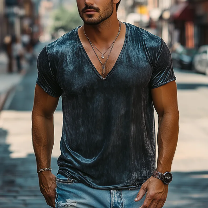 Men's Spring and Summer Fashion Leisure Silk Cotton Deep V Neck T-shirt MTA2429C7K sold by Manly product image thumbnail 2