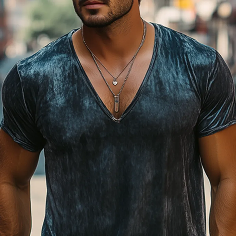 Men's Spring and Summer Fashion Leisure Silk Cotton Deep V Neck T-shirt MTA2429C7K sold by Manly product image thumbnail 4