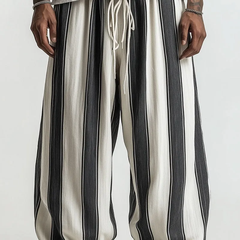 Men's Black And White Wide Striped Casual Trousers MTA2446C7P sold by Manly product image thumbnail 3