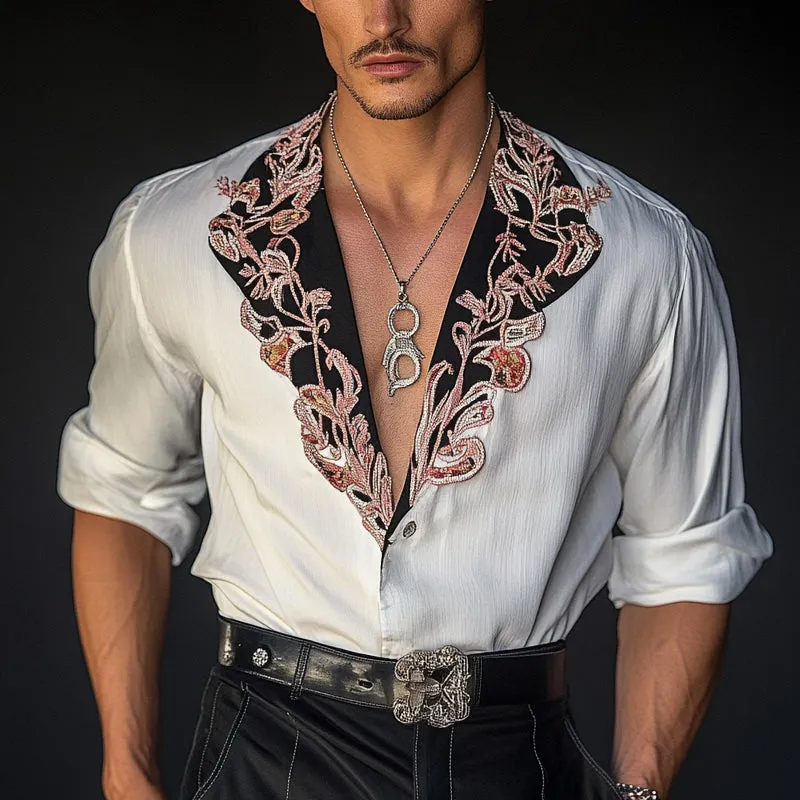 Men's Vintage Embroidered Contrast Long Sleeve Shirt MTA2511C6X sold by Manly product image thumbnail 2