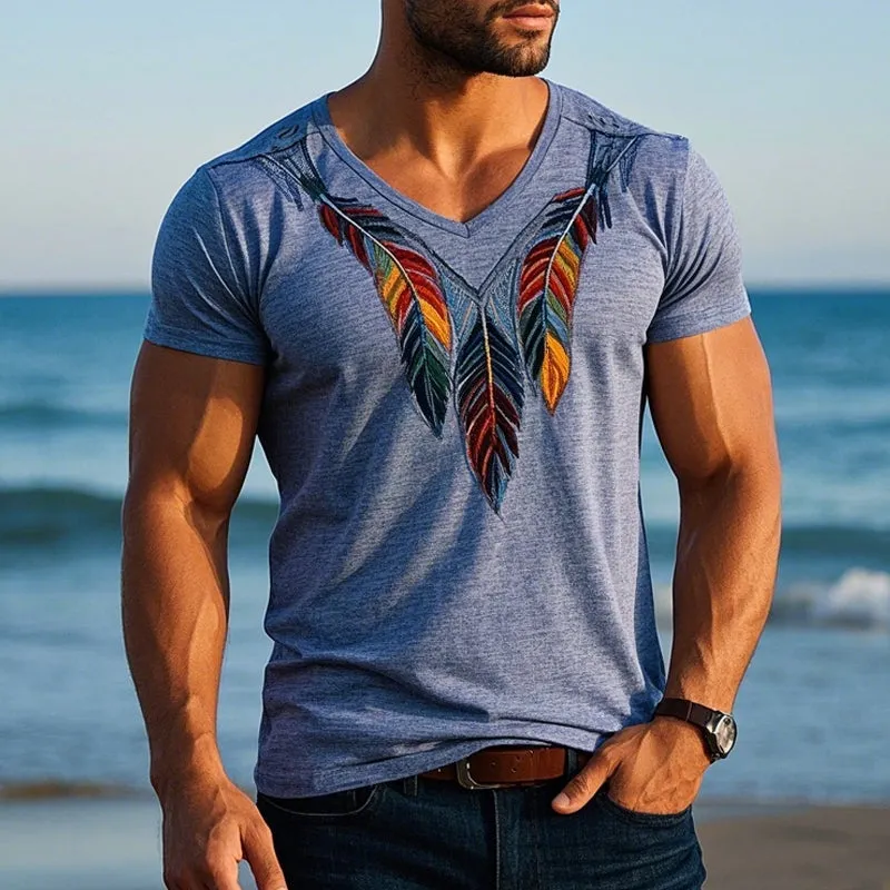 Men's Blend Vintage Feather Embroidered Short Sleeve T-Shirt MTA2567C2X sold by Manly product image thumbnail 3
